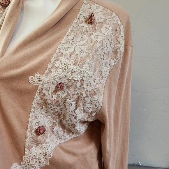 Vintage Lacy Afternoon Shell Kepler Lace Rosette Cardigan Peach Plus Size 1X - Picture 8 of 14